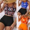 Damen Badeanzug Blumenprint Hoher Bund Sexy Tankini Strandmode Badeanzüge