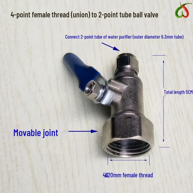 4-Way to 2-Way Tee Connector Water Purifier Valve with Switch, One-Piece Copper Alloy Ball Valve.