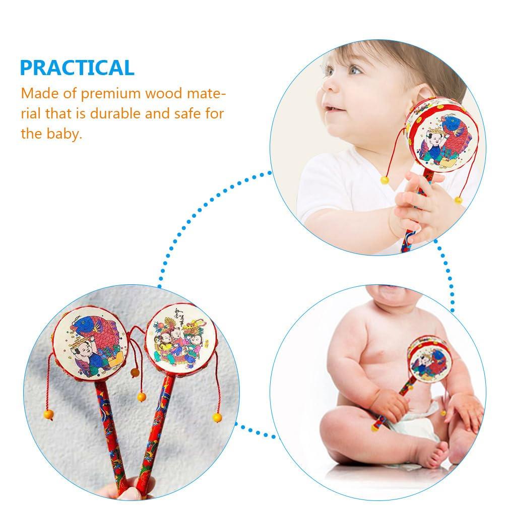 Kisangel Monkey Drum Chinese Rattle Drum Traditional Wooden Baby Rattle Toy Handheld Rattle for Baby Soothing Toy