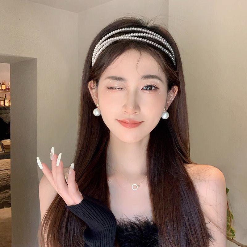 "2024 French Romantic Pearl Headband: Super Fairy, High Skull Top, Internet Celebrity Style, Face Wash Hairpin Headdress"