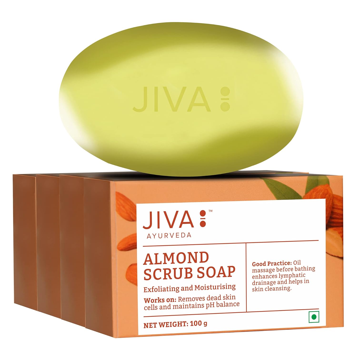 

Jiva Almond Soap 100 g Pack Of 4 Natural Cleanser Bars For All Skin Types Creamy Lather Daily Bath Use Body Care Soap