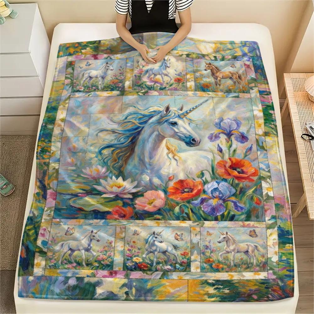 Unicorn Animal Print Flannel Blanket, High Quality Comfortable for All Seasons, Home Decor, Warmth and Comfort, Perfect for Christmas Gifts138