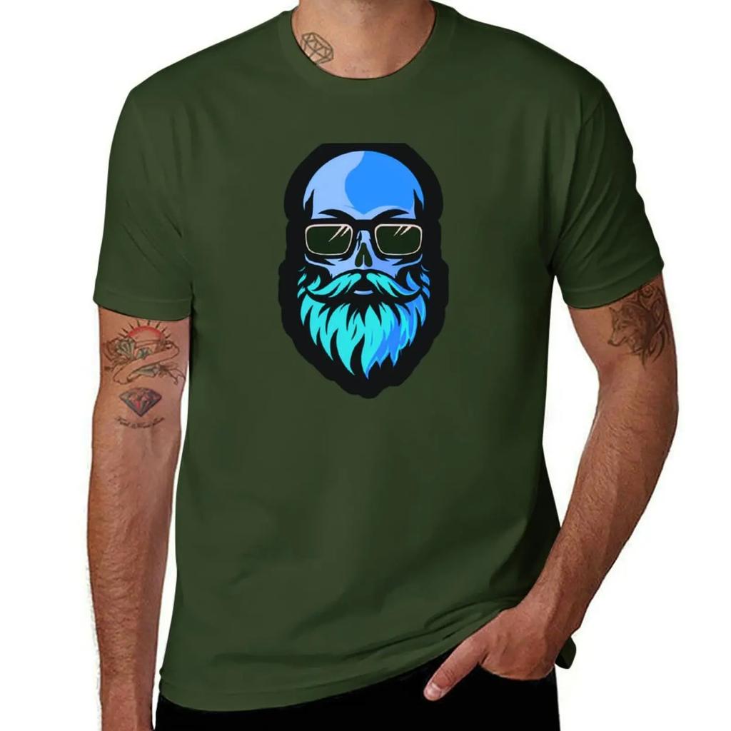 Hazey Blue Beard Skull TShirt quickdrying summer top Mens tshirt