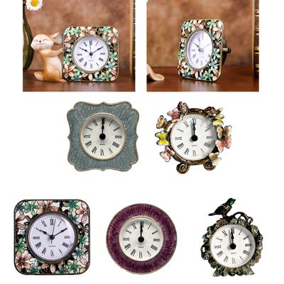 Desk Clock Vintage European Style Enamel Painted Table Clock Quiet Quartz Mantel Clock for Home Decoration