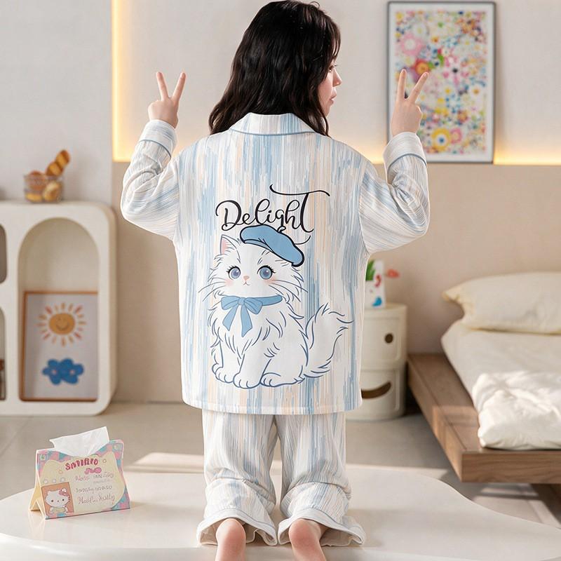 Girls Cotton Pajama Set Long Sleeve Hooded Cardigan Sleepwear Kids 8 Home Wear