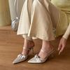 Premium White Moonlight! Satin White Pointed Bow Muller High Heels Women's Empty Sandals