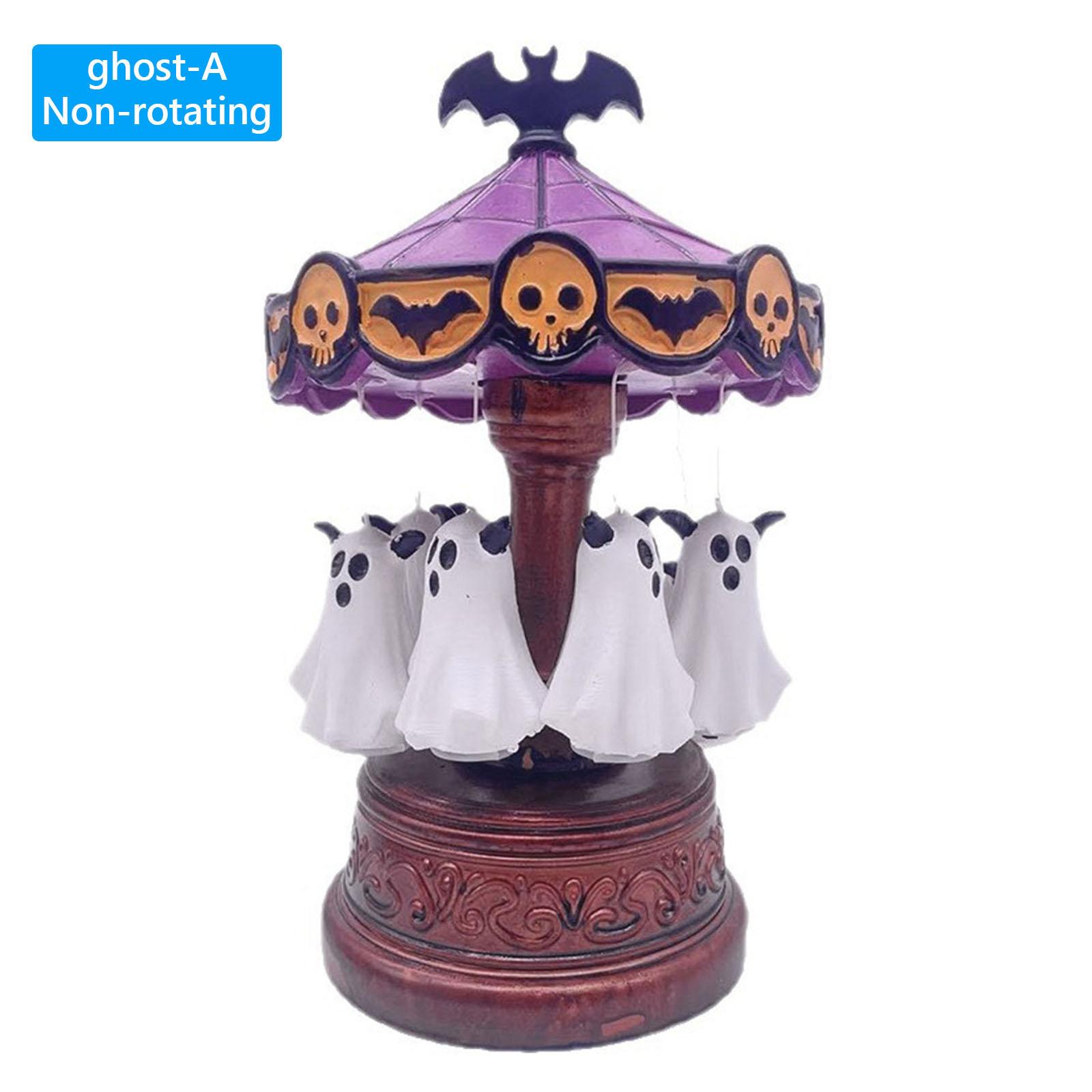 Ghost Carousel Night Light Purple Stained Glass Vintage Carousel Decor LED Vintage Lamp for Bedroom Home Kitchen Mantel Tabletop
