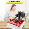 VEVOR Heat Press 30.5x38.1 Cm 10 In 1 Heat Press 1000W Heat Press Machine with 360 Degrees Rotation Swing Away Red Heat Press T-Shirt Sublimation