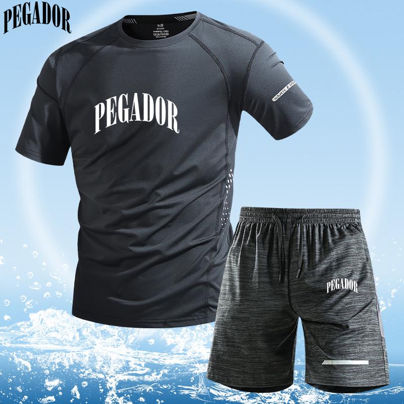 Men s Summer Sportswear Short Sleeve Shorts Set Ice Silk T shirt and short Pants two-piece Suit Male Fitness Clothing XS