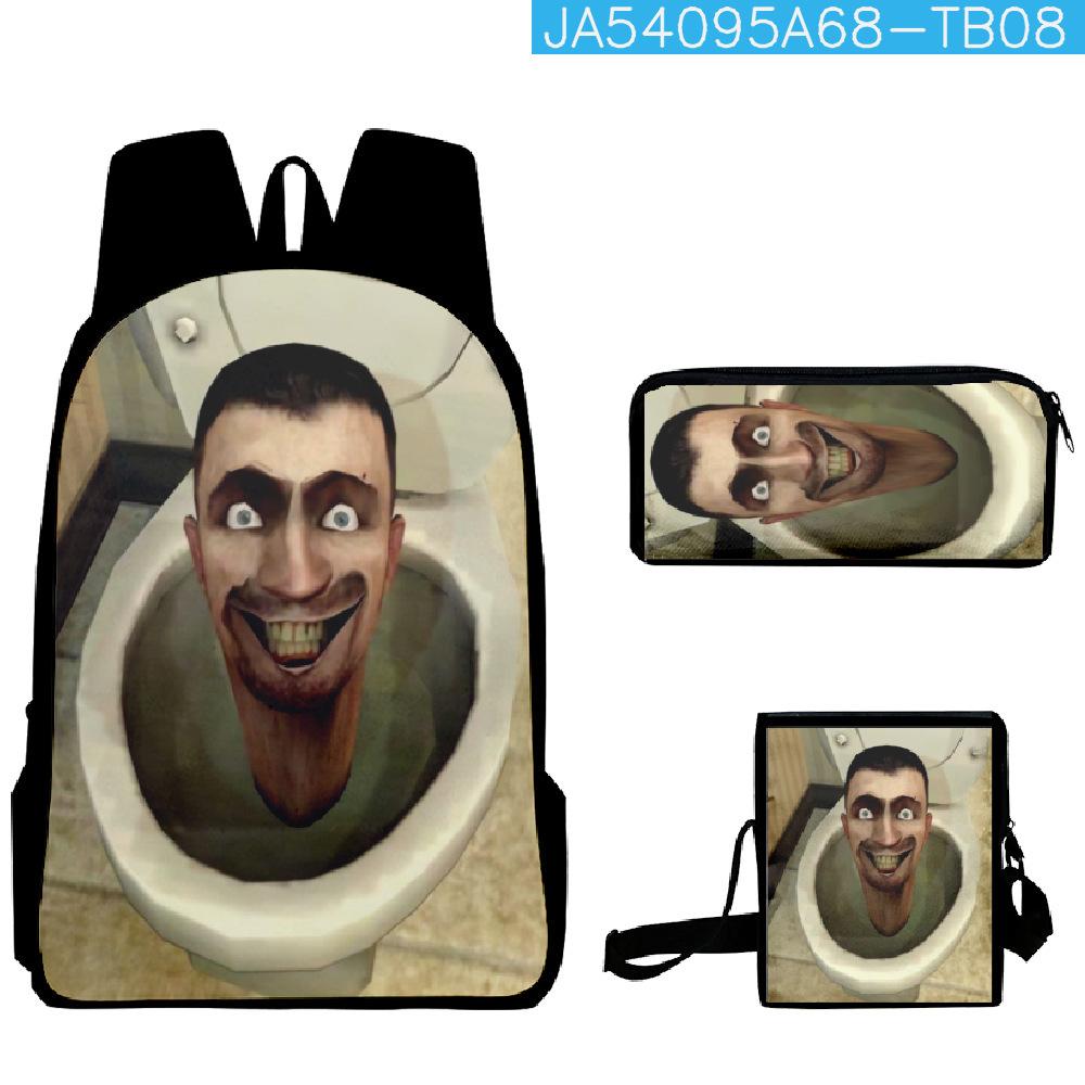 Skibidi Toilet Man Spoof Schoolbag Primary And Secondary School Backpack Satchel Pencil Bag Backpack Three-Piece Set