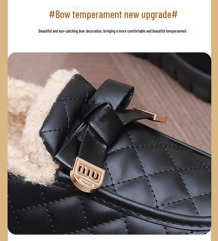 Women's Winter Non-Slip Velvet-Lined Leather Bean Cotton Shoes - Soft Sole, Waterproof, Warm, for Walking