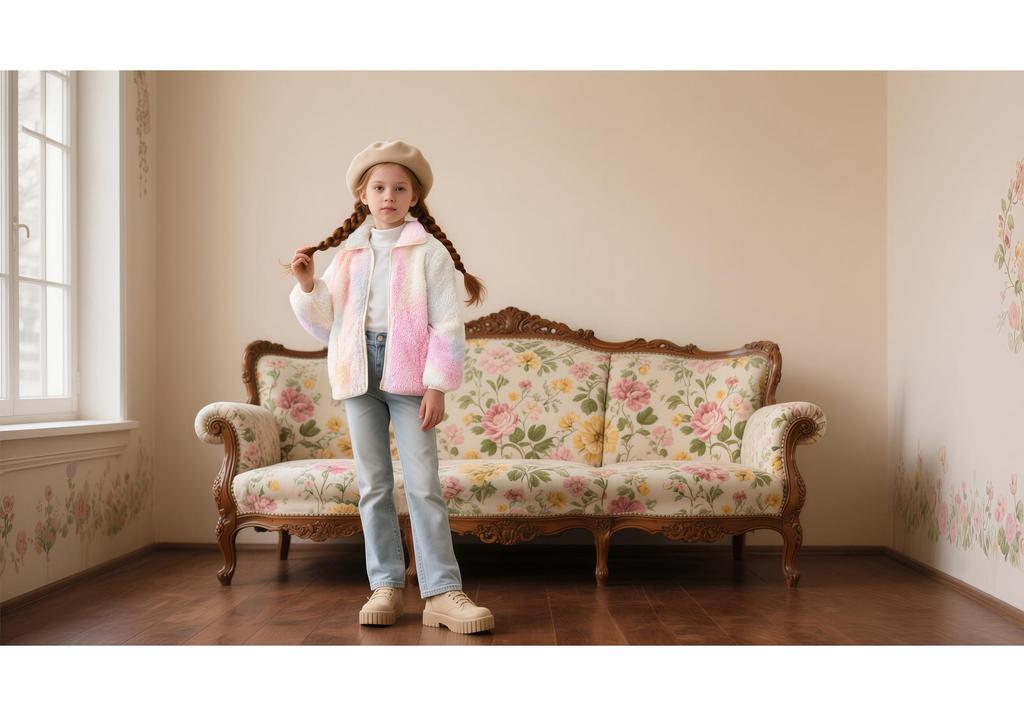 Unisex Children's Warm Fleece Jacket with Pockets - Korean Style, Stand Collar, Long Sleeve