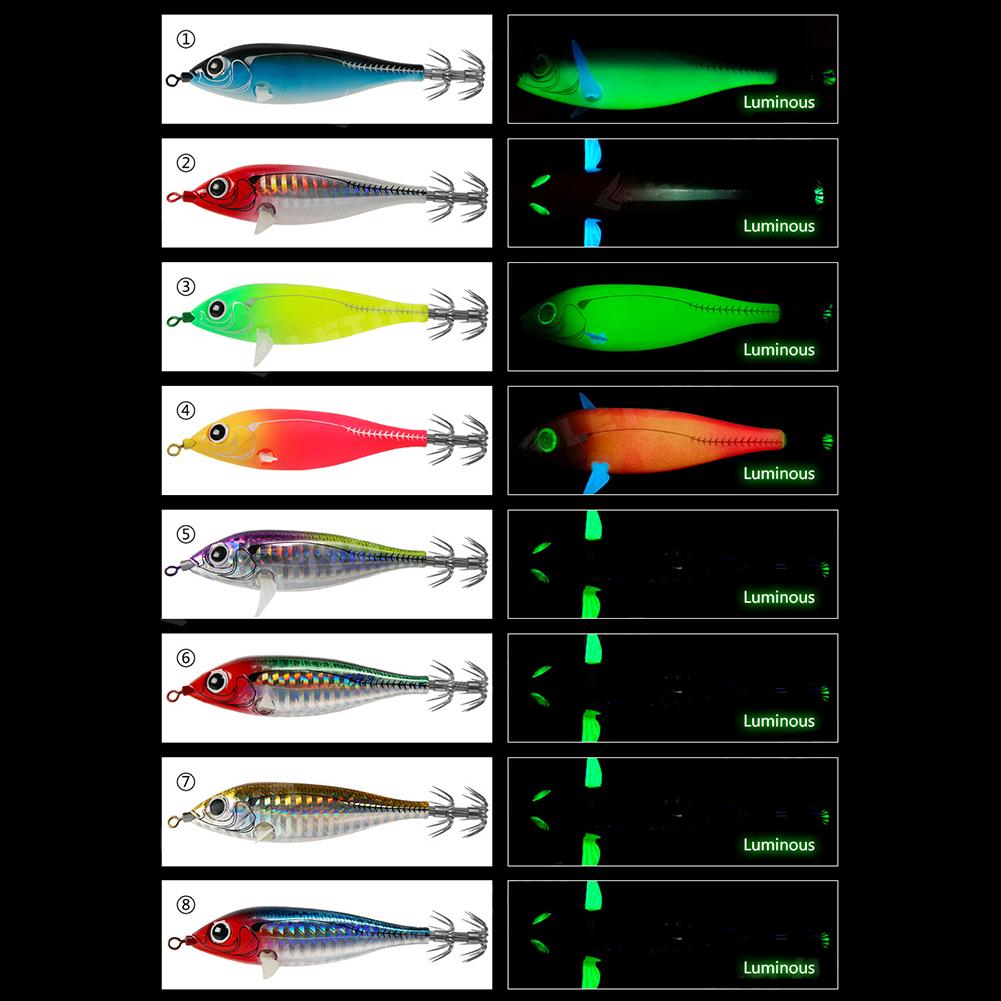 5 ST Livslika Bläckfiskerkrok 6g/7.3cm Lysande Simulerad Räka Dubbelkrok Bläckfiskjiggar Beten Lysande Bläckfiskbete Fiskeutrustning