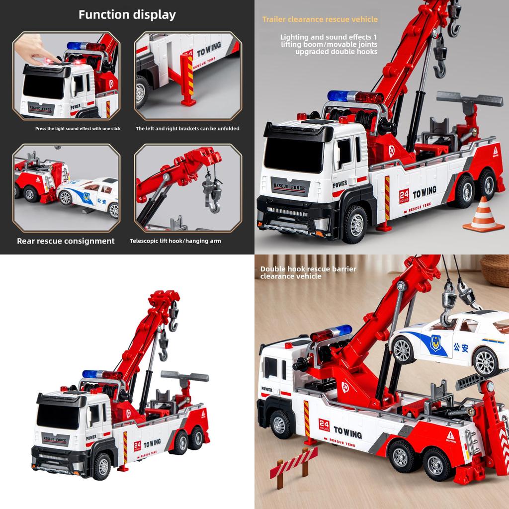 Kinder Ingenieurfahrzeug Spielzeug mit Doppelhaken Straßenrettungsfahrzeug mit Beleuchtung und Soundeffekten