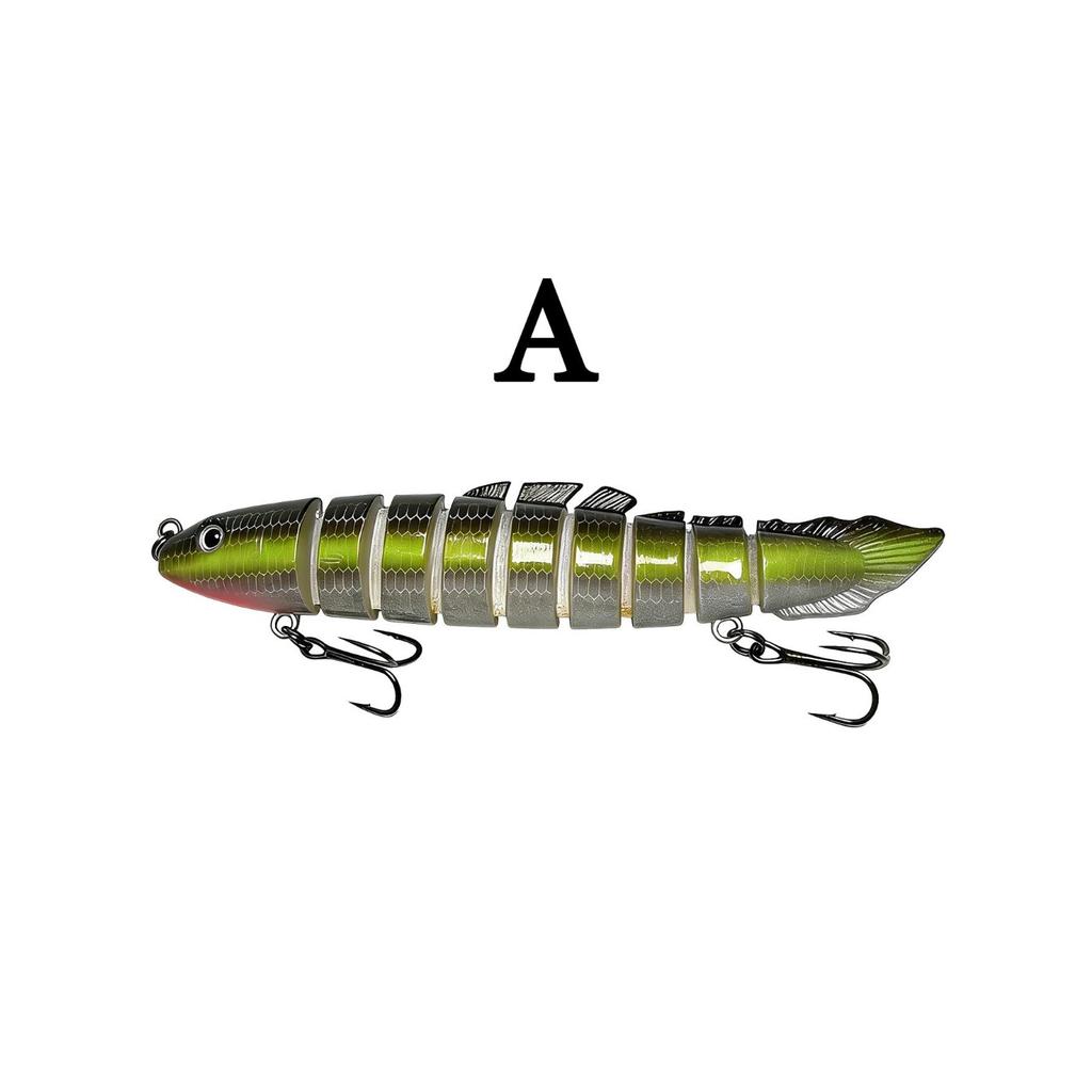 Eight-section bionic pike lure with realistic swimming action. Sharp hooks for solid hooksets, ideal for catching aggressive freshwater predators.