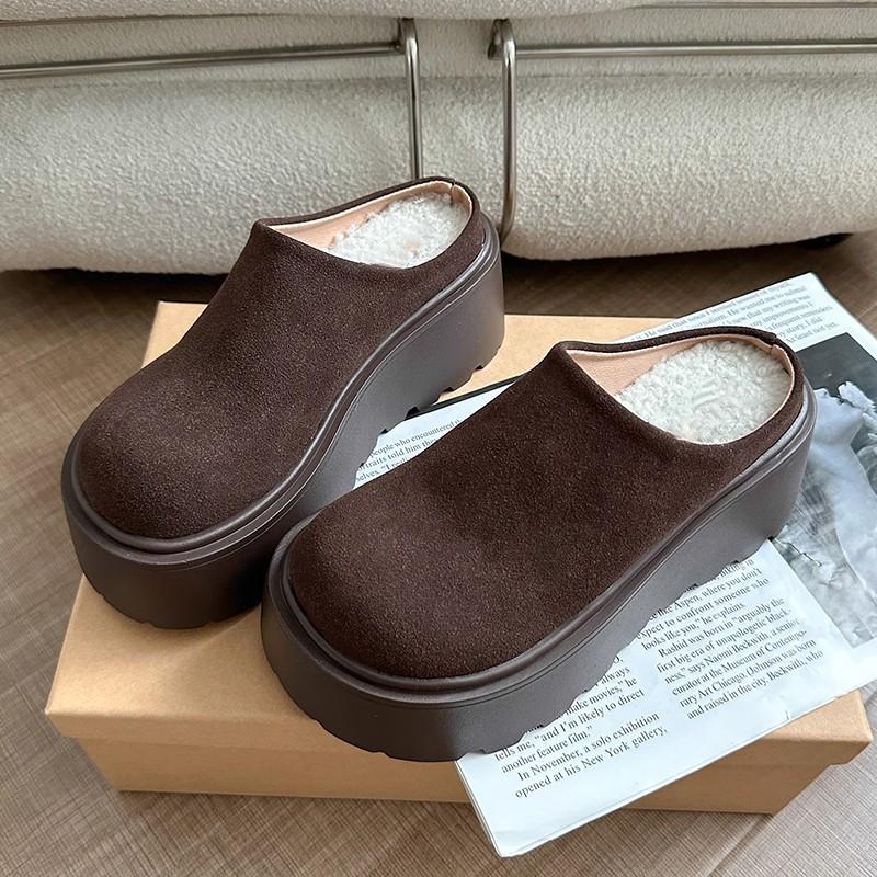 

Fashion Women s warm cotton mules, retro thick-soled high-heeled slippers, closed-toe slip-ons, comfortable outdoor lazy slippers 35