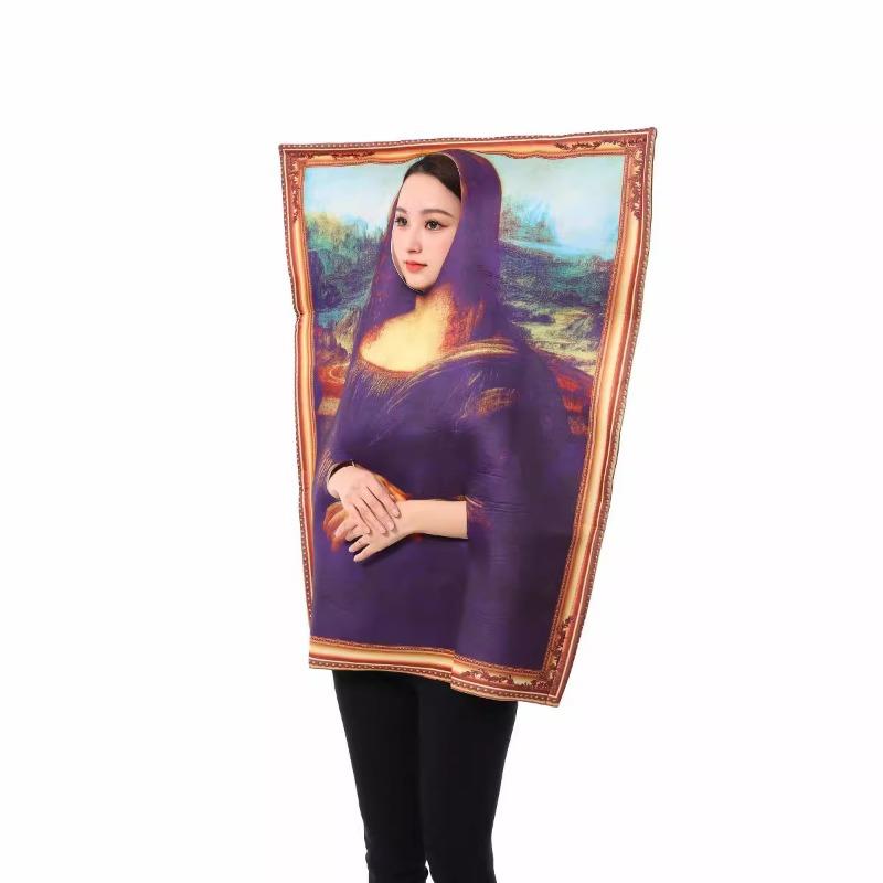 Halloween Costumes Funny Spoof Mona Lisa Cartoon Mural Costumes Campus Events Party Costumes