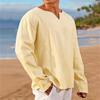 Men's Loose Casual Solid Color Long Sleeve Cotton Comfortable Soft V-Neck Top