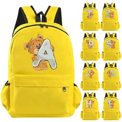 Plátěný batoh Little Bear 26 anglických písmen Batoh pro dospívající školní taška pro dívku Chlapec Velkokapacitní taška na knihy pro děti Dárek