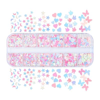 Nail Embellishments Nail Sequins Colorful Nail Glitter Paillette Mixed Size Nail Art Stickers for Nail Decors 12-Grid