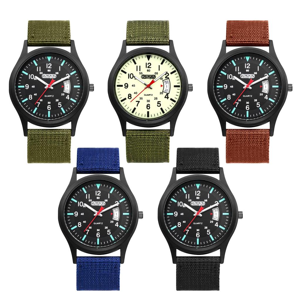 Simple Waterproof Luminous Arabic Military Style Luminous Quartz Large Dial Green Men's Watch Numerals, Watch, 24-Hour Pointer, Movement, -