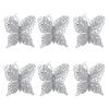 6pcs Sparkling Butterfly Flower Christmas Tree Drop Ornaments 8cm Butterfly Bows Gift Wraping Bowknot Ribbons Wedding Decoration