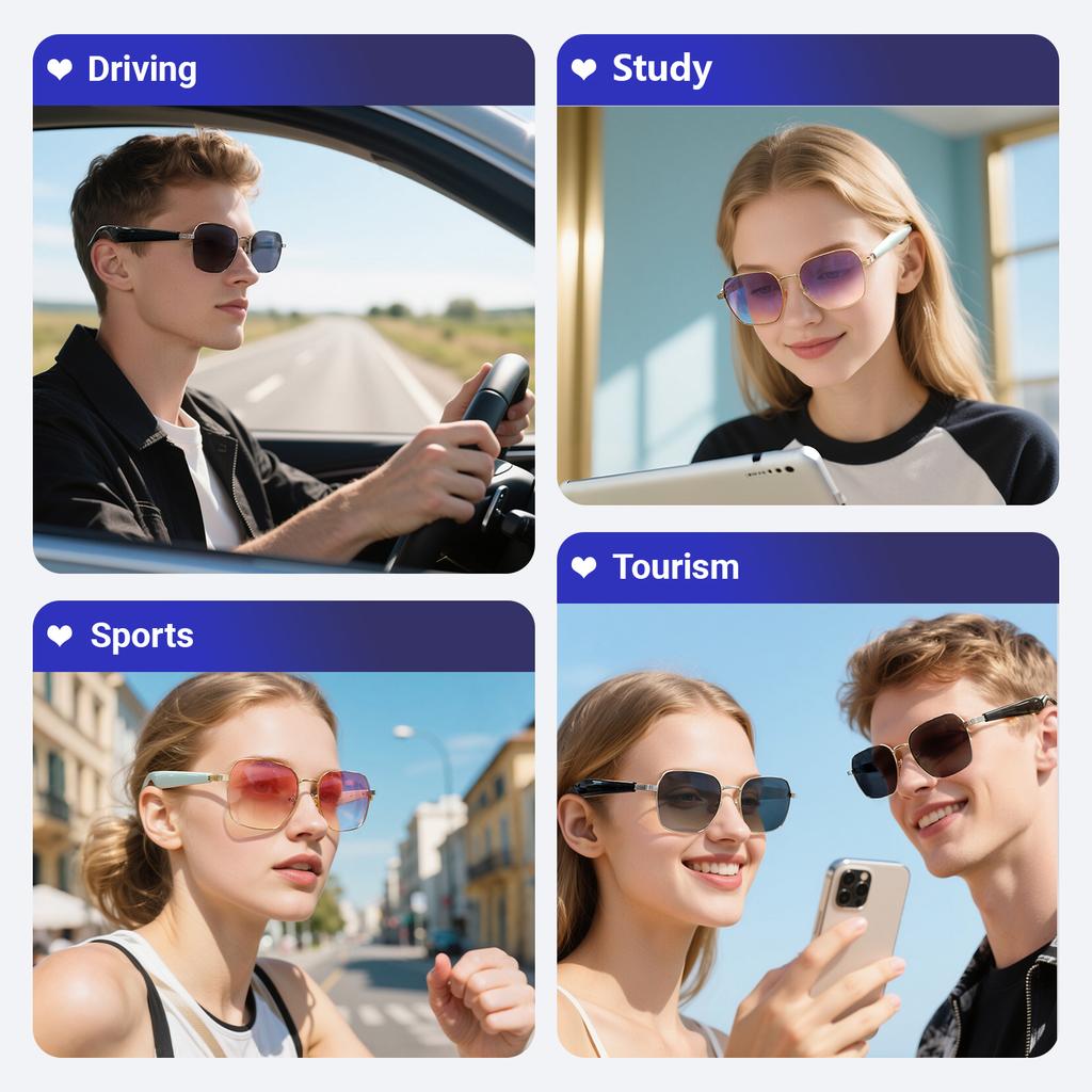 SACOSDING New Fashion Smart Glasses Anti-UV AI Voice Intelligent Translation Music Headphones Bluetooth Call Outdoor Sport Sunglasses