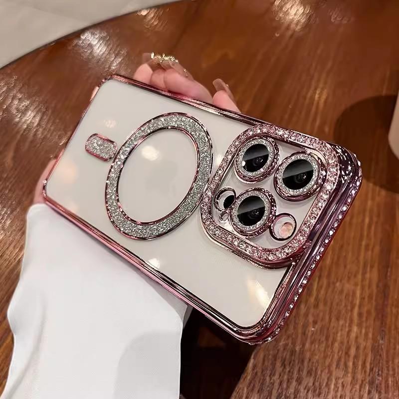 Applicable to iPhone11 glitter edge drill magnetic electroplating mobile phone case Apple 11promax transparent silicone protective case