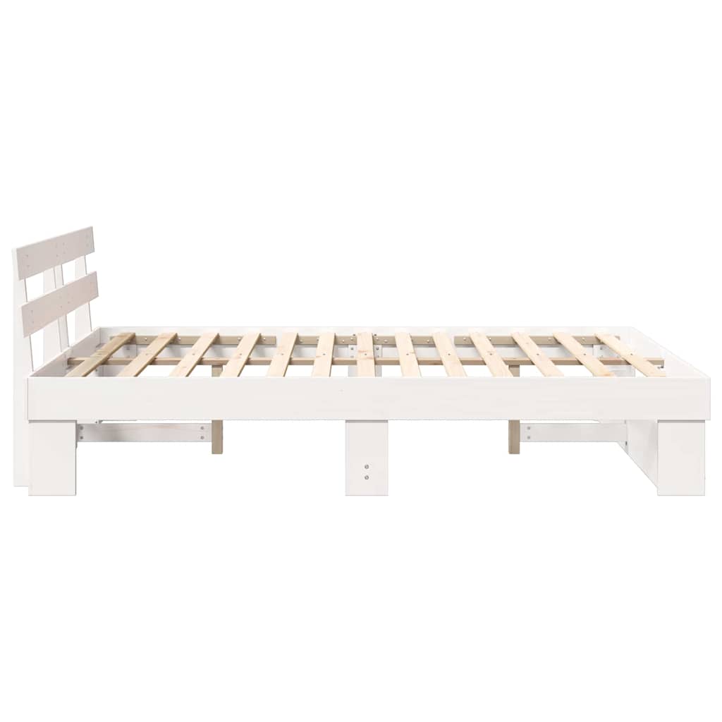 White Bed Frame with Headboard 140 x 200 cm Solid Pine Wood