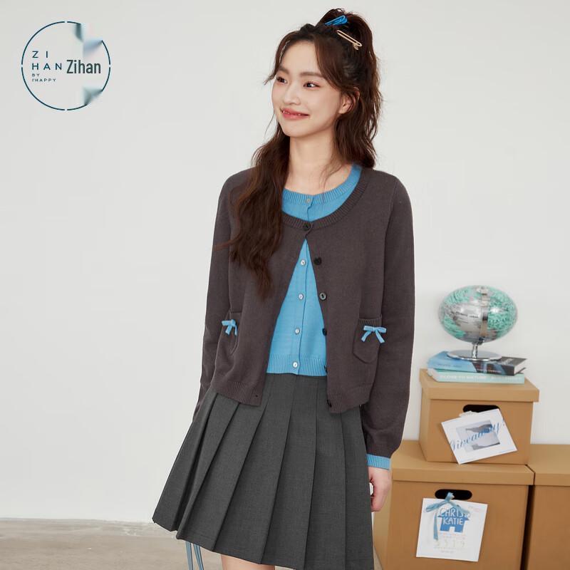 ZIHAN Women s Faux Two-Piece Color-Block Bowknot Knit Sweater M