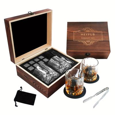 Deluxe Whiskey Lover's Set - Stainless Steel Chilling Stones Glasses & Tongs Reusable Perfect Gift for Men On Father’s Day Anniversaries & Birthdays