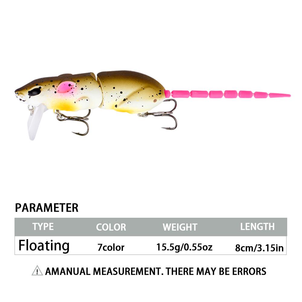 Imitation Mouse Minnow 2-Section Lure, 8cm/15.5g, Long-Casting Pencil for Bass, Asp & Black Carp.