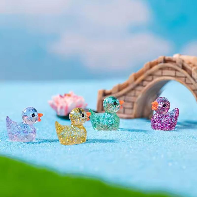 20PCS Assorted Color Glitter Duck Decorative Mini Resin Duck Artificial Ornament Photography Prop Festival Party Souvenir QC-ZYF