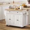 Kitchen Island Trolley Multi-Storage 2 Drawers 2 Cupboards 2 Doors with Shelf Bottle Rack Towel Rack and Adjustable Shelf MDF White Rubberwood