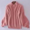 Maglione soffice in finto mohair da donna, caldo, a pullover, maniche a sbuffo, dolcevita
