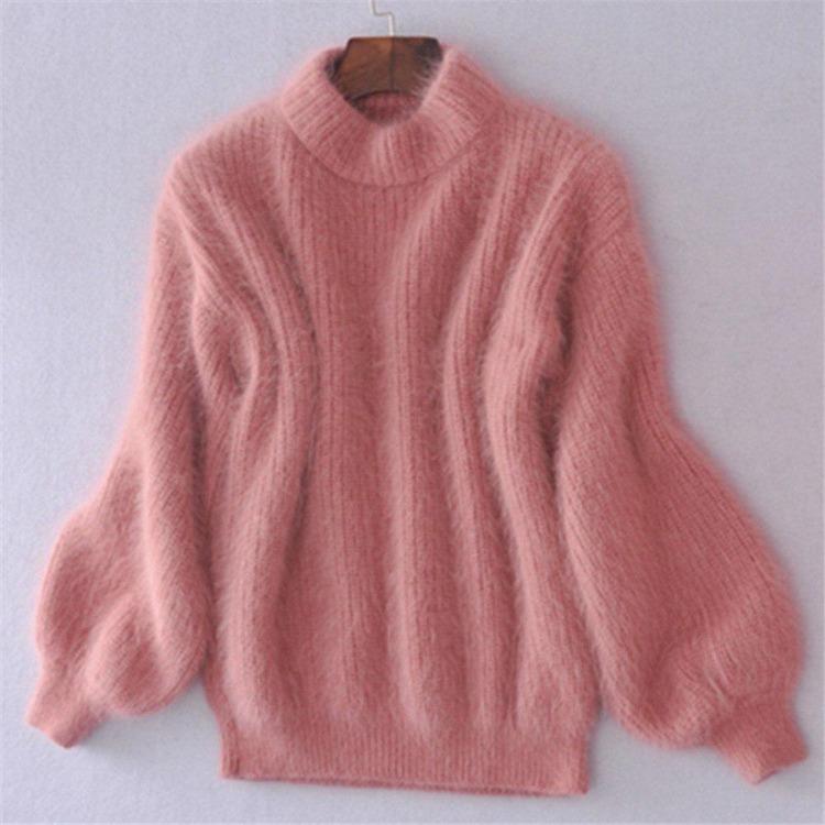Warm Fluffy Faux Mohair Sweater Women Pullover Puff Sleeve Turtle Neck Jumper one size 2354₽