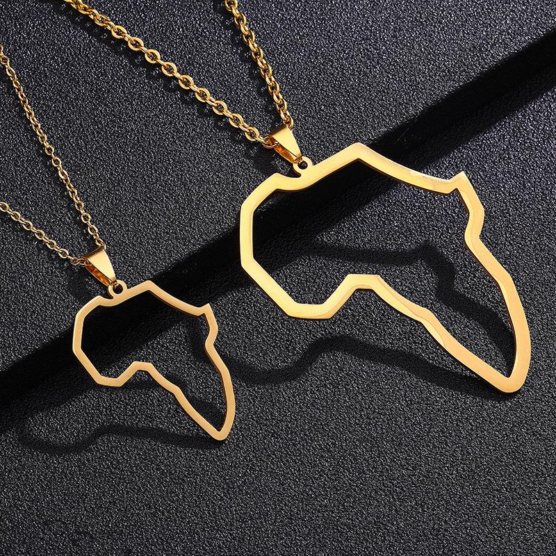 Stainless Steel African Map Hip Hop Couple Pendant Necklace - Titanium Steel European American Fashion Design