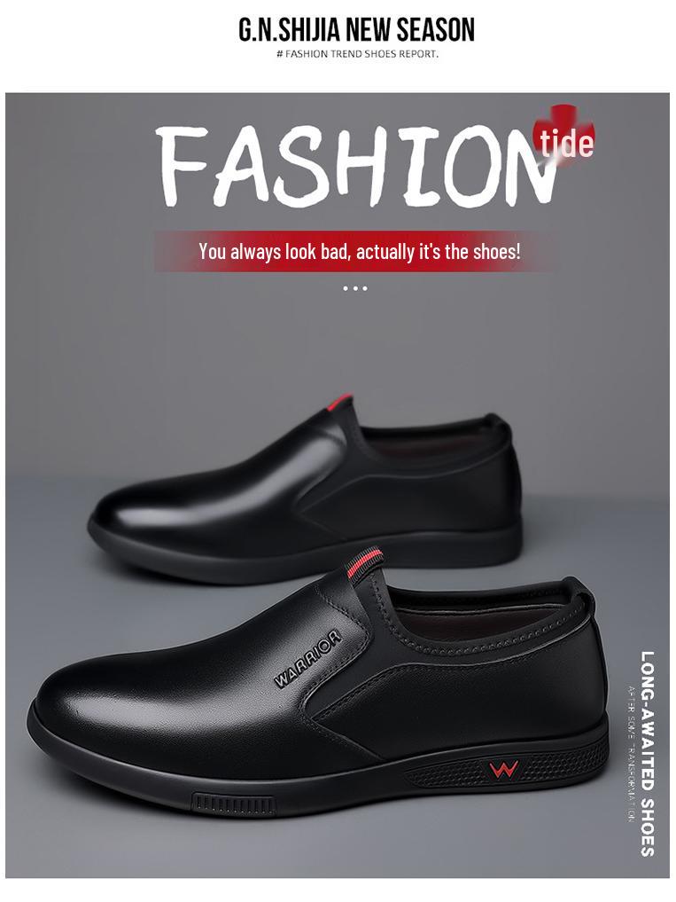 Sapatos Masculinos de Couro Impermeáveis para Calçar no Outono/Inverno - Sapatos Casuais Estilo "Dad Shoes" para Meia-Idade e Idosos