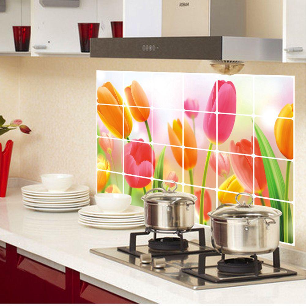 Buy Decoration Foil Kitchen Oil Proof Flower Aluminum Wall Stickers at