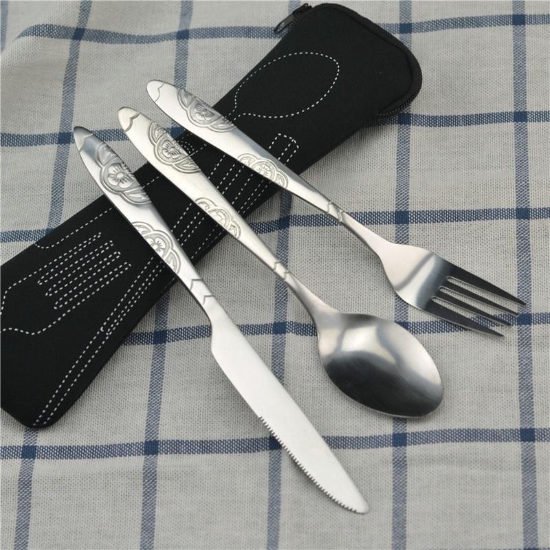 Portable Picnic Set Tableware Stainless Steel Western Style Steak Knife Fork Spoon Complete Set Of Tableware Portable Dinner Bag