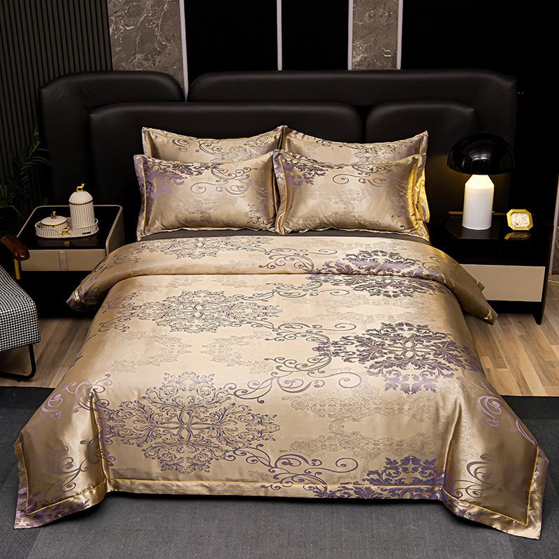 New 4Pcs European Satin Jacquard Bedding Set Four Season Universal Skin Friendly Cozy Duvet Set Double Couple Size Bedclothes