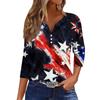 3/4 Length Sleeve Womens Tops Print Vintage Fashion Casual Loose With V Neck Plus Size Shirts Independence Day