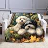 "Adorable Dogs In Autumn Forest" Patterned Flannel Blanket Perfect for the Bedroom Living Room, Sofa, or a Little Nap