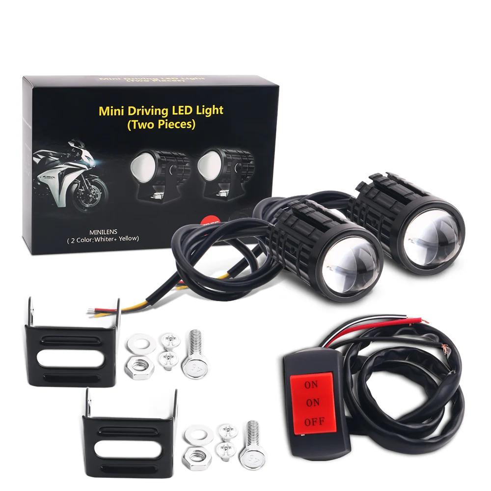 Motorcycle LED Headlight 24/12V for Truck Moto Trailer ATV Scooter Spotlights Fog Light Universal Mini Driving Light Dual Color