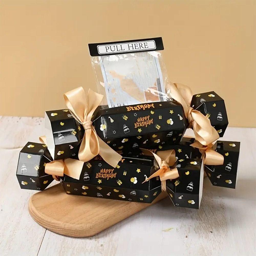 Party Gifts Candy Shape Birthday Money Box Funny Black Gold Money Gift Box with Bags Paper Pull Money Box Family Festive