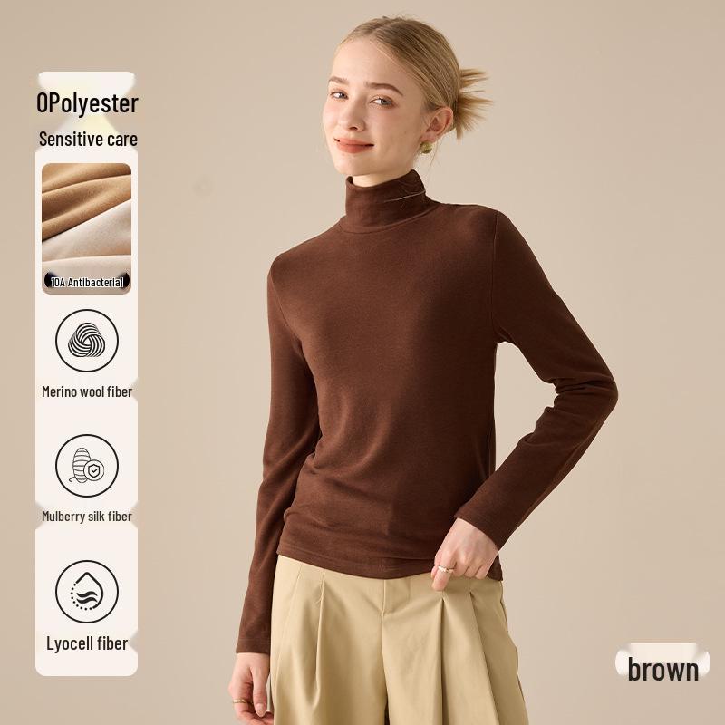 Women s High Neck Lyocell Tencel Base Layer Top, Autumn/Winter 2025: Warm Wool Silk & Velvet Blend 3XL