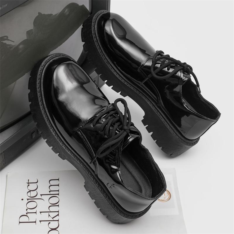 Fashion New Men's Patent Leather Fashionable Loafers Casual Thick-Soled Anti -Slip Wedding Party Shoe Comfortable Lace-Up Business Shoes