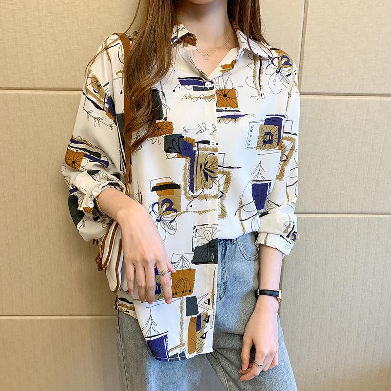 Retro Hong Kong-style printed shirt women's 1116 autumn new design sense niche loose long-sleeved casual foreign-style shirt