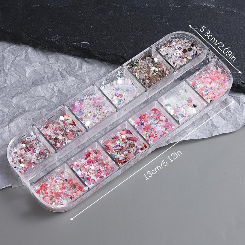 Glitter Sequin Mixed 12 Grids Star Heart Shape Colorful Nail Sequins For Sparkling Shaker Nail Art Flakies Paillette Manicure