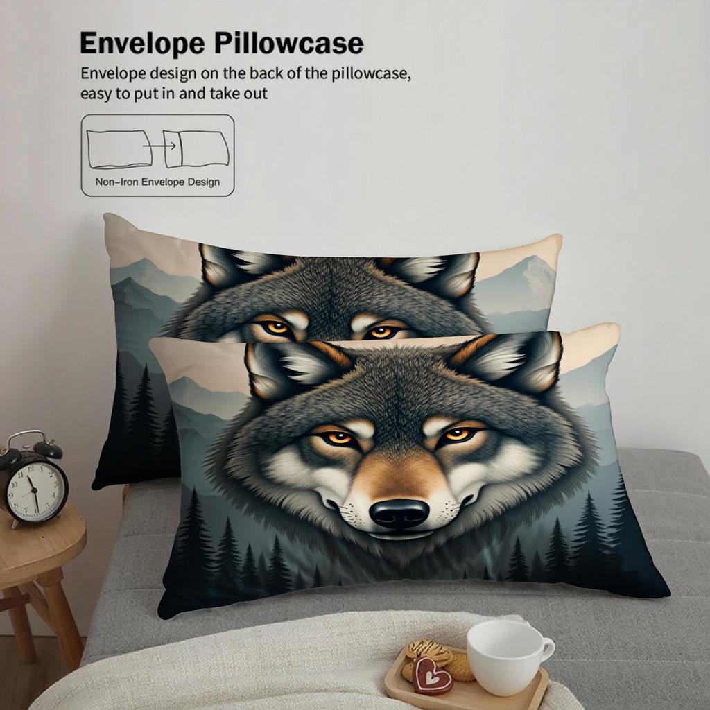 3pcs Wolf Face Bedding Sets 3D Printed Animal Pattern Breathable Easy Care Duvet Cover Sets With Pillowcases No Filling